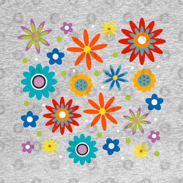 Retro flowers colorful design by Bianka